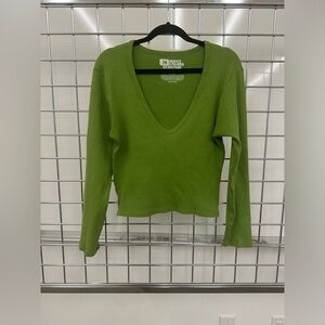 Big Bud Press Long Sleeve V Neck Top - Green, M
